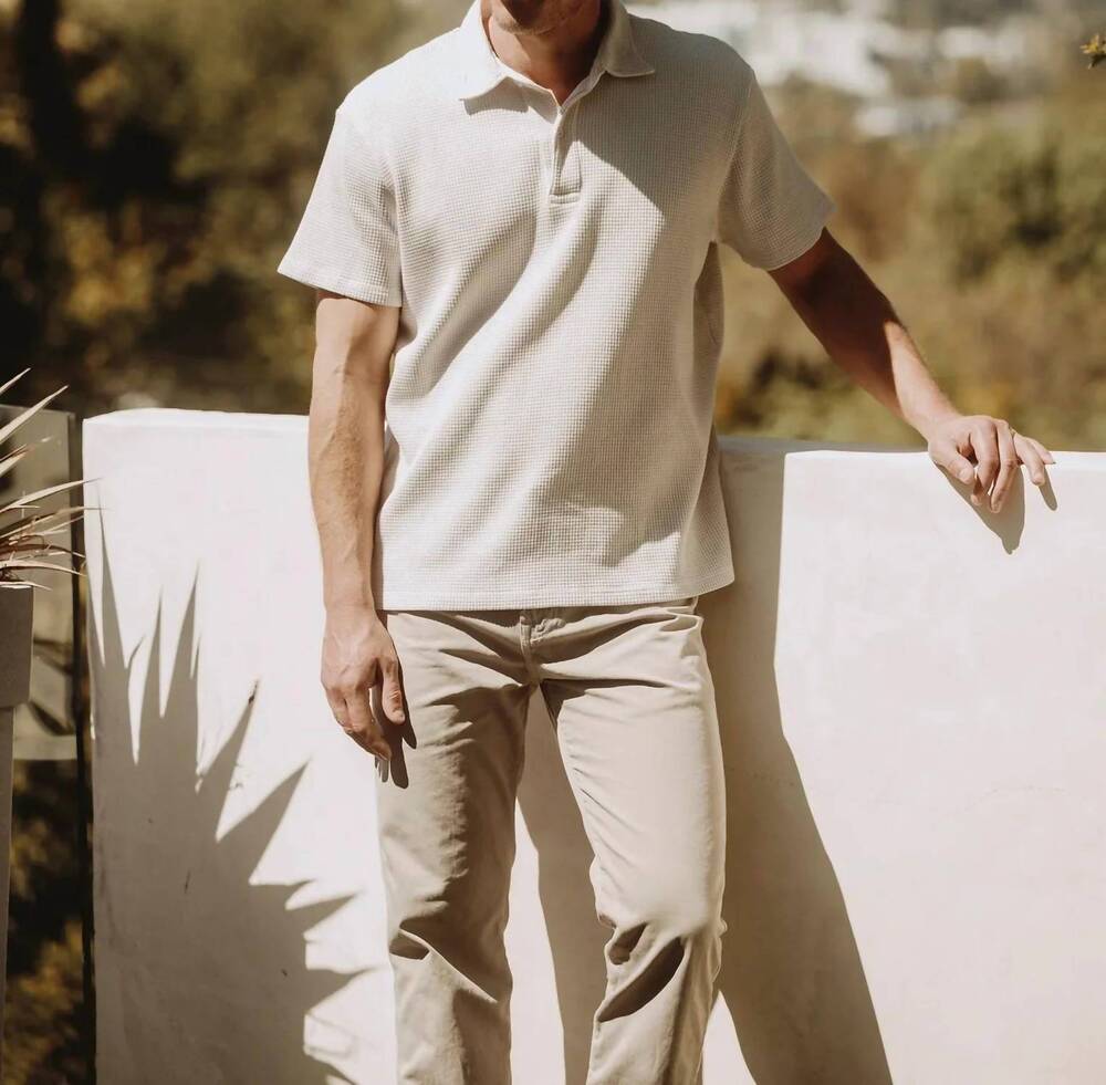 NEW SAVE KHAKI UNITED men's short sleeve waffle polo shirt in ash